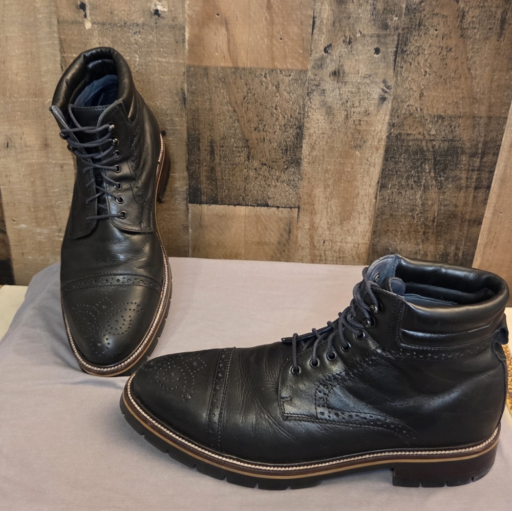 Johnston & Murphy Black Leather Lace-Up Boots Size 9 - Picture 2 of 7